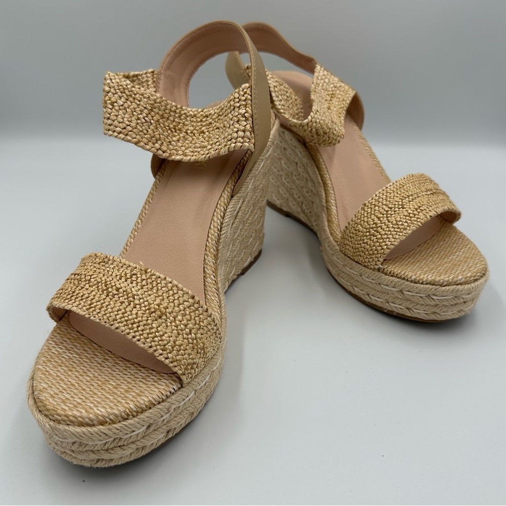 Vicki Vicki Beige Raffia Wedge Sandals Platform Sz 8.5 New